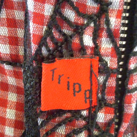 TRIPP NYC CORSET , BLACK SPIDER WEB LACE OVER GINGHAM L / XL - Picture 4 of 9